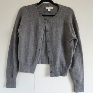 Gray Button Cardigan Womens Medium Soft Minimalist Classic Cozy Layering Sweater